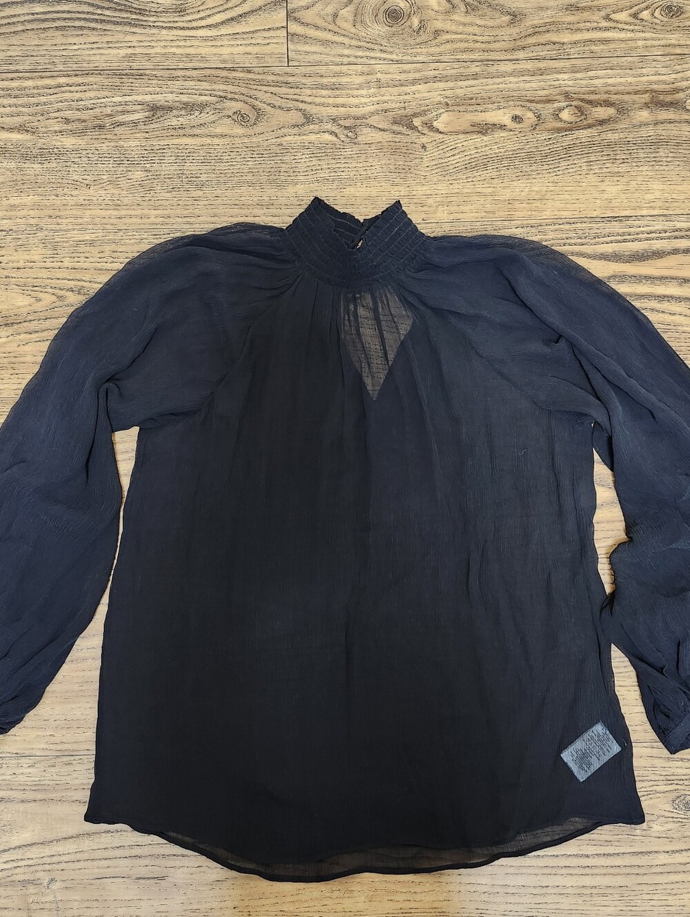 JOIE Size XS silk blouse Black Sheer Romantic Balloon sleeve Whimsgoth Victorian